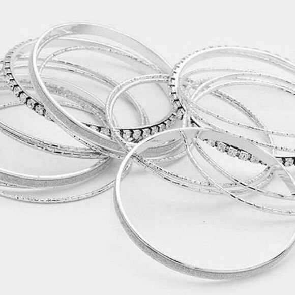 17PCS - Rhinestone Silver  Metal Bangle Bracelets - Picture 4 of 7